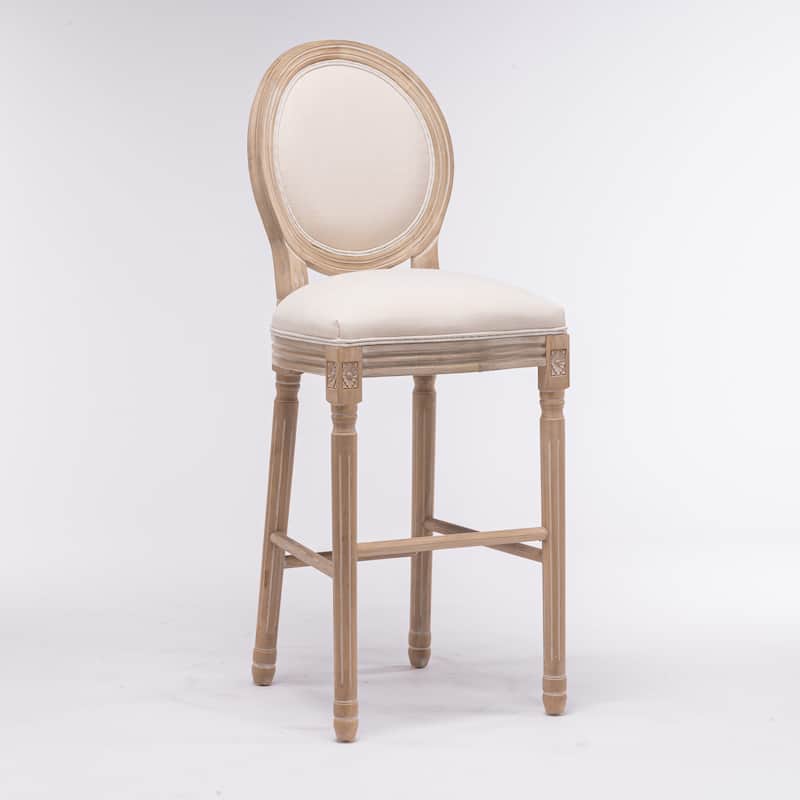 French Country Wooden Barstools With Upholstered Seating,Beige and Natural,Set of 2