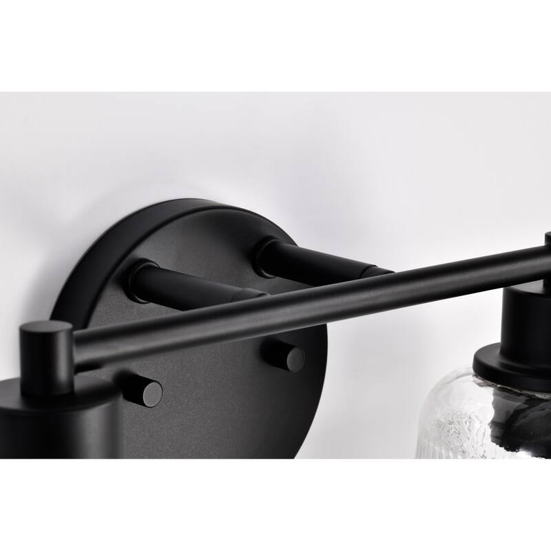 Grayson 2 Light Vanity Matte Black Finish Clear Ribbed Glass - Matte Black