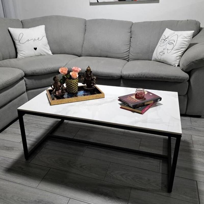 Sintered Stone Top Rectangle Coffee Table - 23.6" D x 39.4" W x 16.5" H - Bentley white