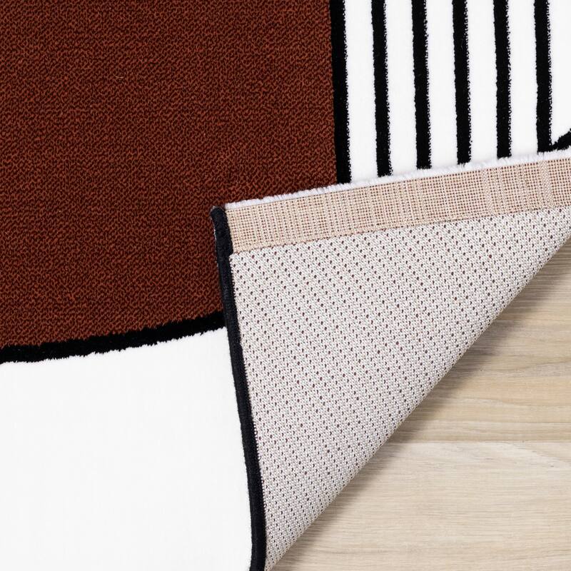 Claremont Collection - White/Back/Orange/Red Art Deco Geometric Rug Rug