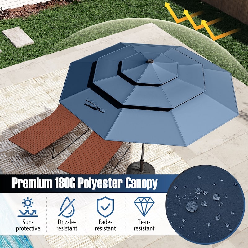 Gymax 10 FT Solar Patio Umbrella w/ 32 LED Lights 3-Tier Vented Top