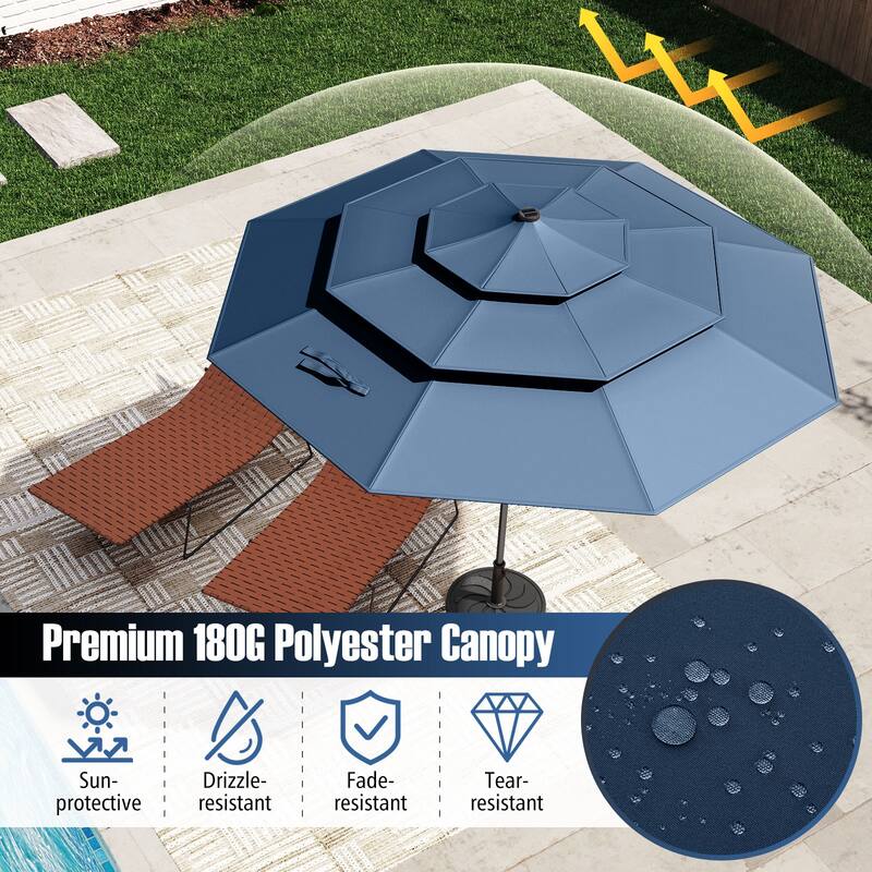 Polyester 10.3ft Solar LED Patio Umbrella with Auto Tilt and Crank