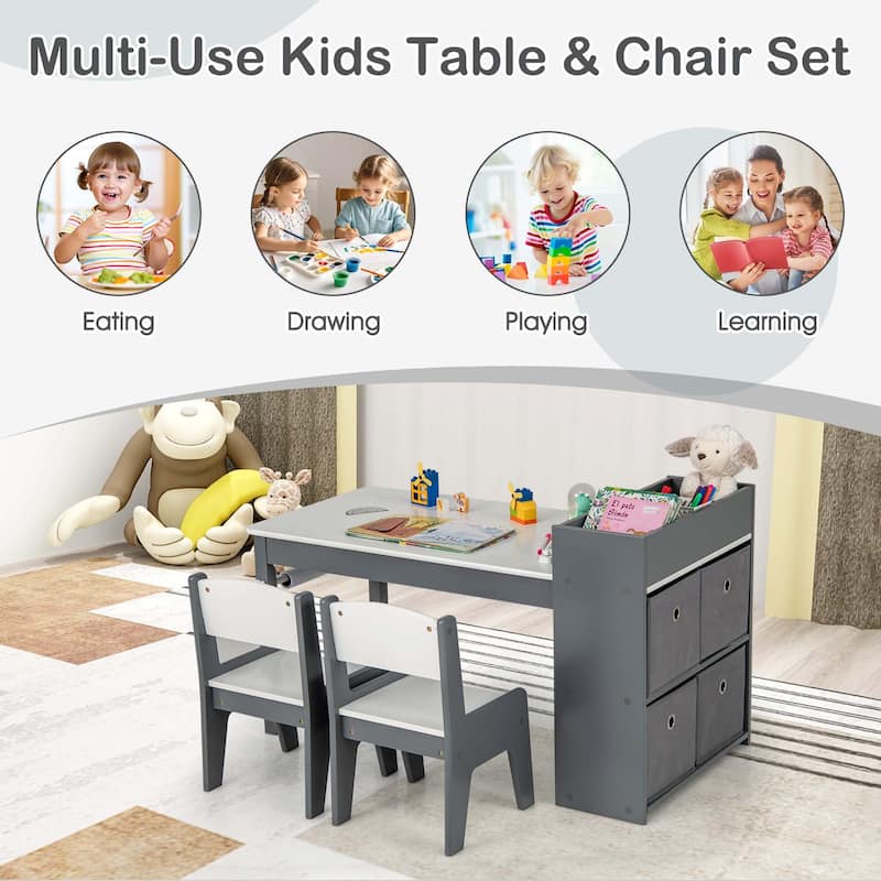 Costway Kids Art Table & Chairs Set with Paper Roll Wooden Craft Study - See Details