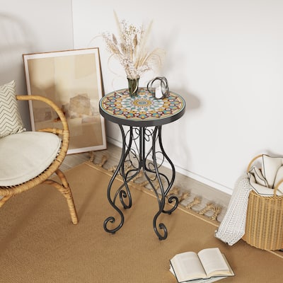 Round Ceramic Patio Side Table for Outdoor Living