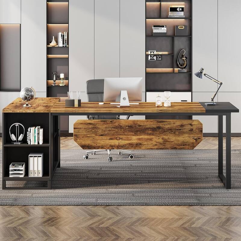 70.8" L-Shaped Executive Desk with 55" File Cabinet, Large Computer Desk with Storage Shelves/Cabinet for Home Office