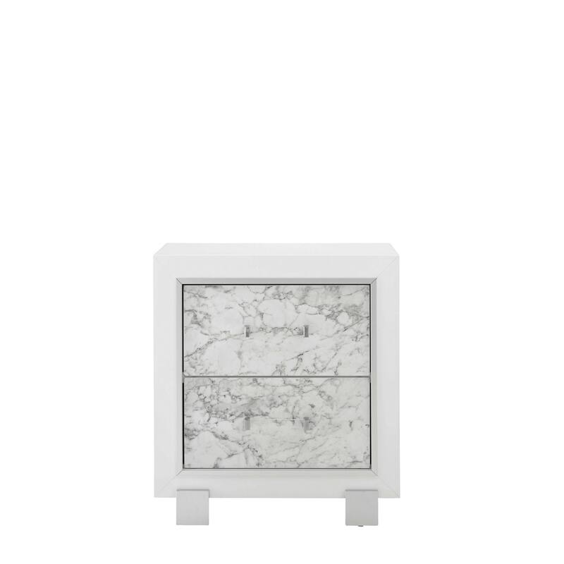 White MDF 2-Drawer Rectangular Nightstand with Metal Legs for Bedroom