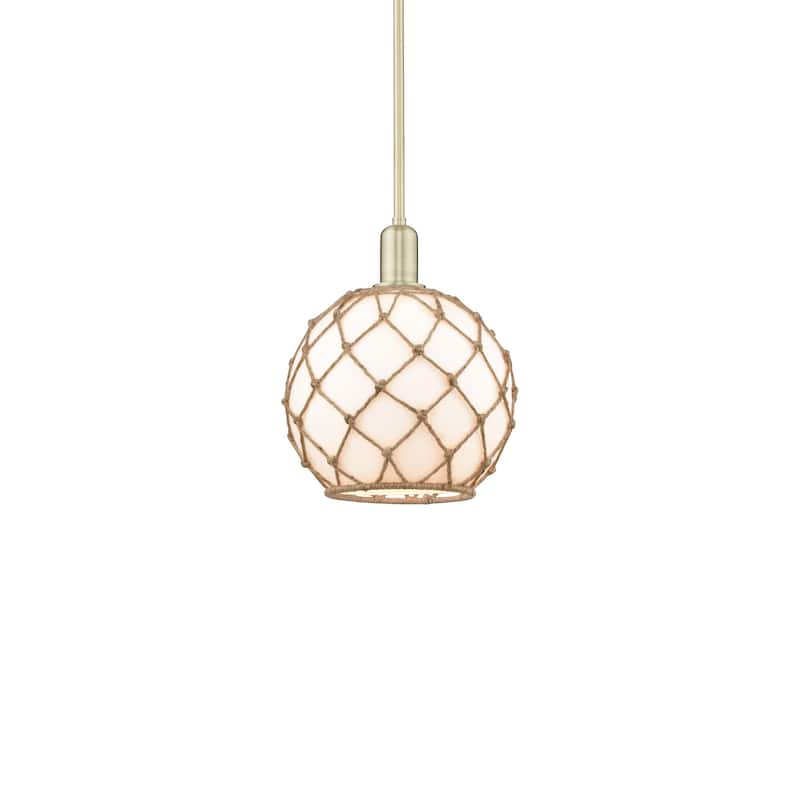 Innovations Lighting 716-1S-13-10 Farmhouse Rope Pendant Farmhouse - Antique Brass / White Glass with Brown Rope