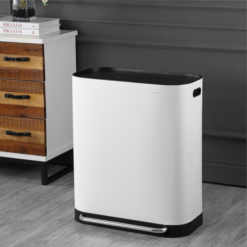 happimess Beni Kitchen Trash/Recycling 16-Gallon Double-Bucket Step-Open Trash Can, Chrome