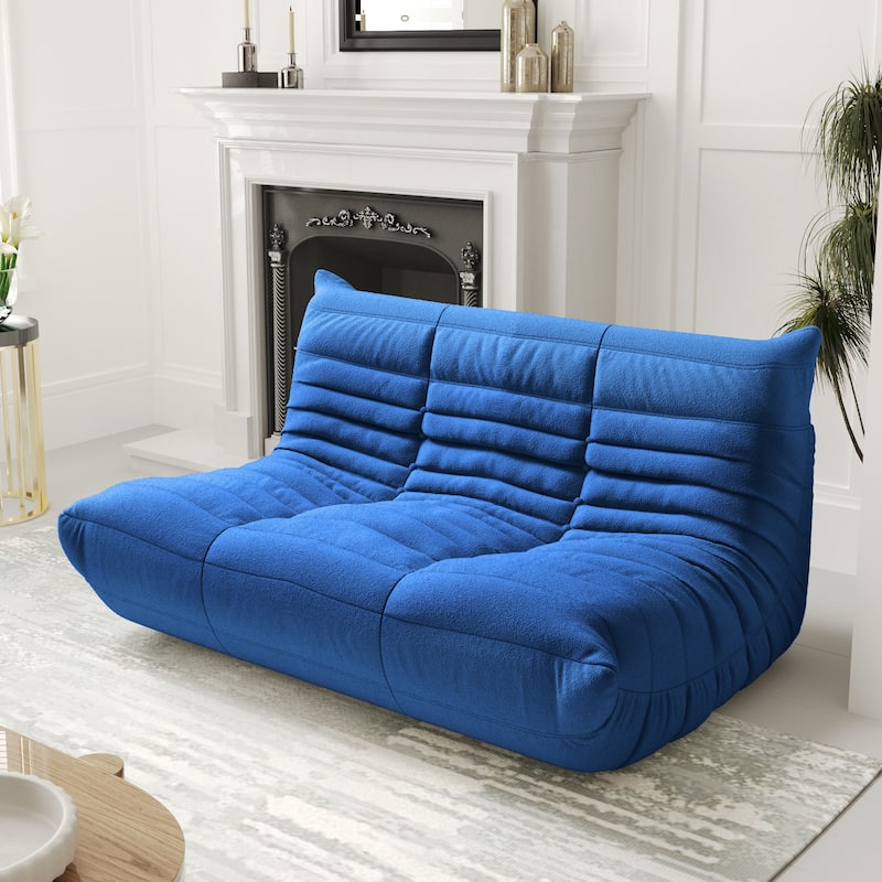 53" Upholstered Teddy Fabric Couch Modern Comfy 2-Seat Loveseat Sofa - Blue