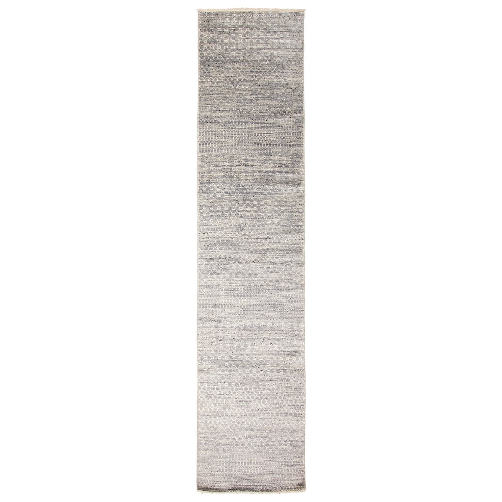 ECARPETGALLERY Hand-knotted Silk Shadow Grey Viscose, Wool Rug - 2'7 x 11'10