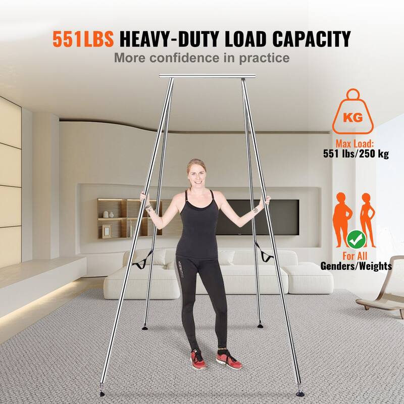 Chrome Steel Aerial Yoga Stand, 9.67ft Frame, Supports 551 lbs - 8.30 x 6.3 x 9.68 ft