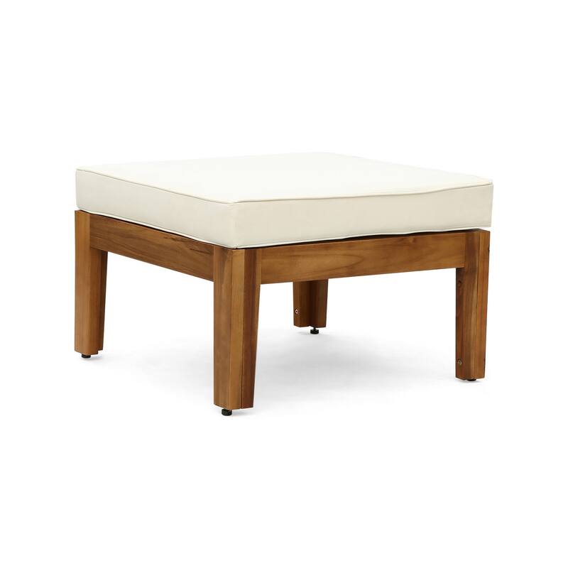 Outdoor L Shape Sofa and Coffee Table Set, Brown Acacia Wood, Beige