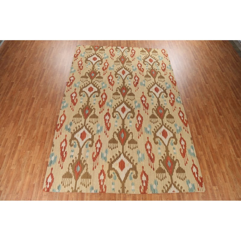 Geometric Kilim Ikats Oriental Living Room Area Rug Wool Hand-woven - 8'11" x 13'4"