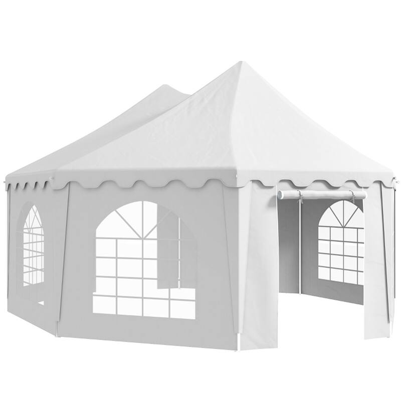 Extra Large White Party Tent with Six Cathedral Windows, Water-Resistant Steel Frame and 2 Doors