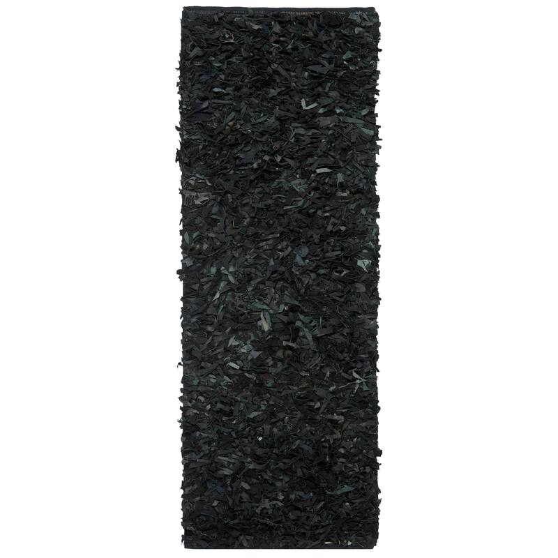 SAFAVIEH Handmade Leather Shag Carlijn Modern Decorative Rug - 2'3" x 9' Runner - Black