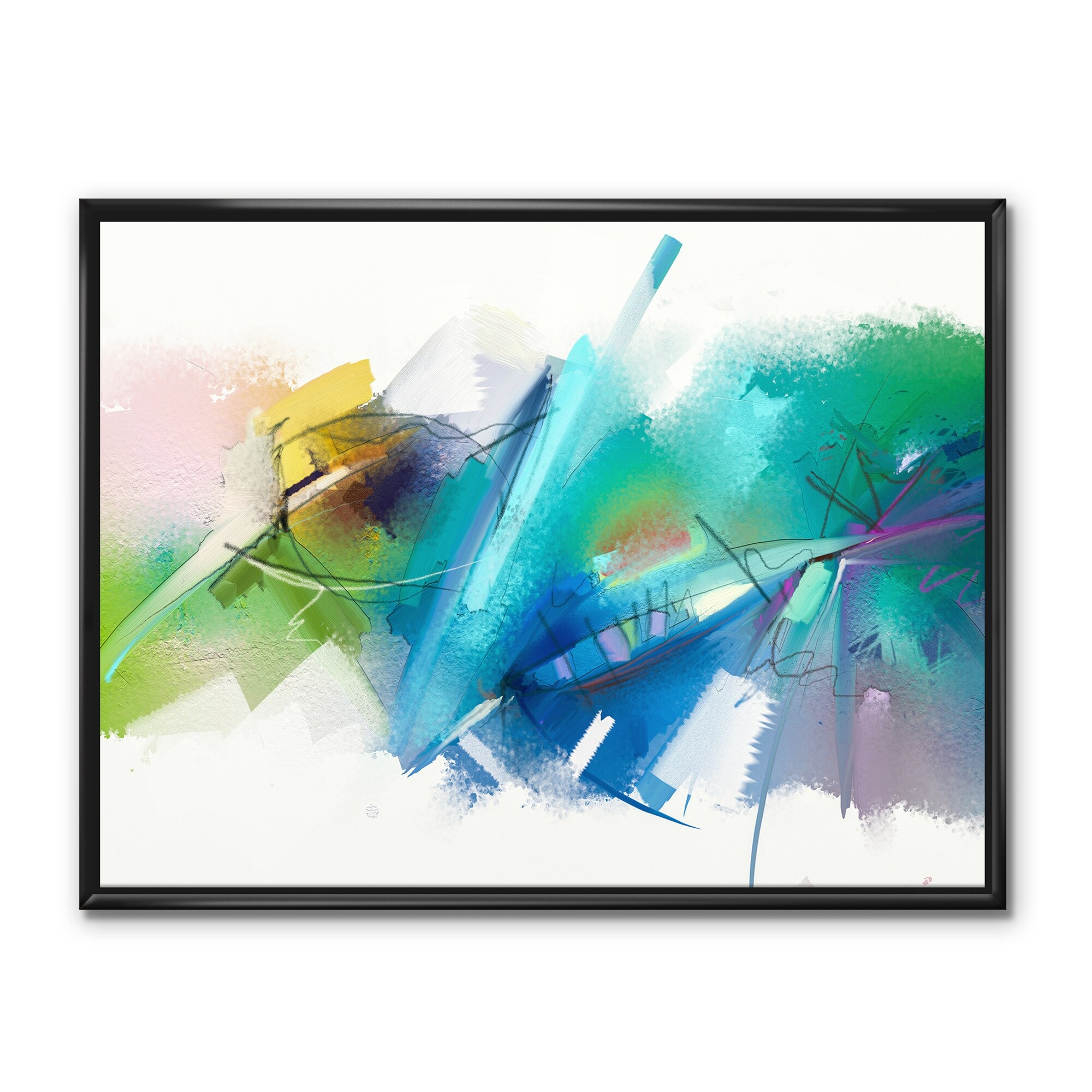 Yellow Blue Tones Abstract oil paint  Reprint On Framed Canvas Wall Art  Decor 