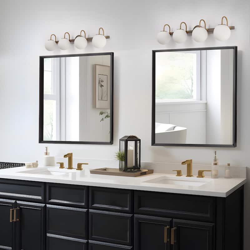 Aladari Modern Gold 4-Light Bathroom Vanity Light Opal Glass Globe Wall Sconces - Plating Gold - L33"*H8.3"