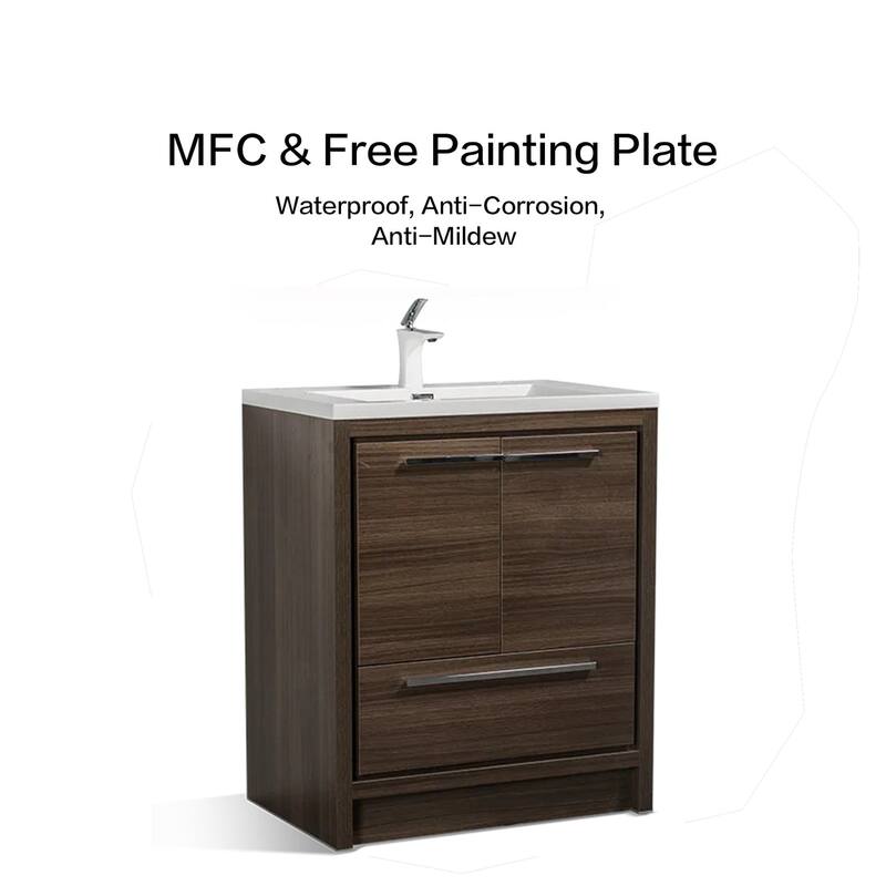 Freestanding Bathroom Vanity Set in Grey Oak with Integrated Solid Surface Sink