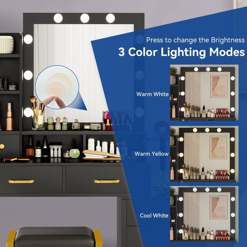 Moasis 42.1" Mirror Bulbs Makeup Vanity Table