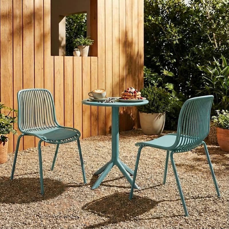 Christopher Knight Home - Eldred Modern 3-Piece Outdoor/Indoor Patio Bistro Set with Dining Chairs & Compact Round Bistro Table - Sky Blue