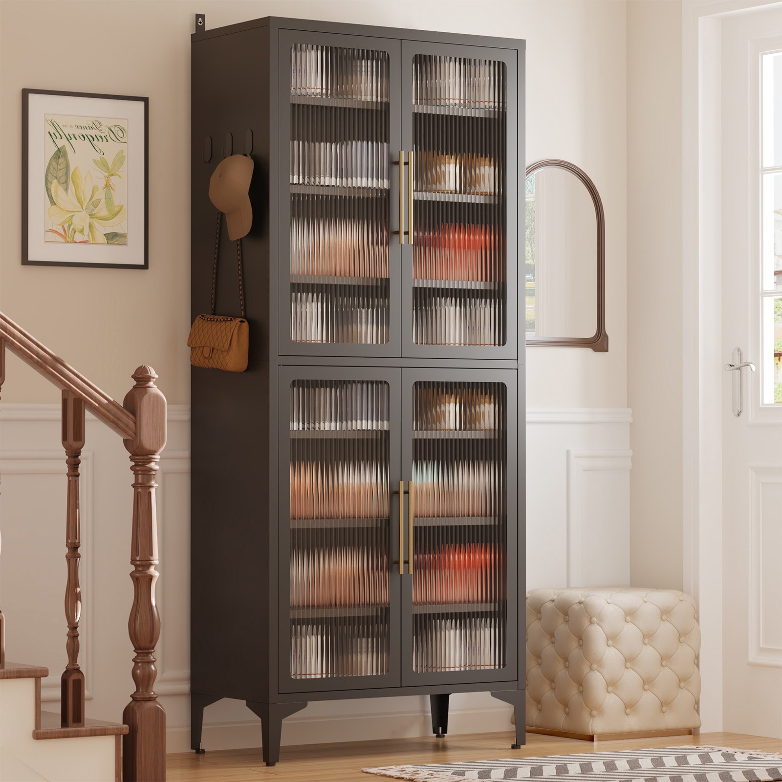 8-Tier Modern Shoe Storage Cabinet with Doors and Adjustable Shelves, Thickened Cold-rolled Steel Frame