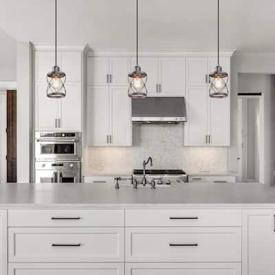 Modern Farmhouse 1-Light Metal Cage Pendant for Kitchen Island - D5"*H7.9"