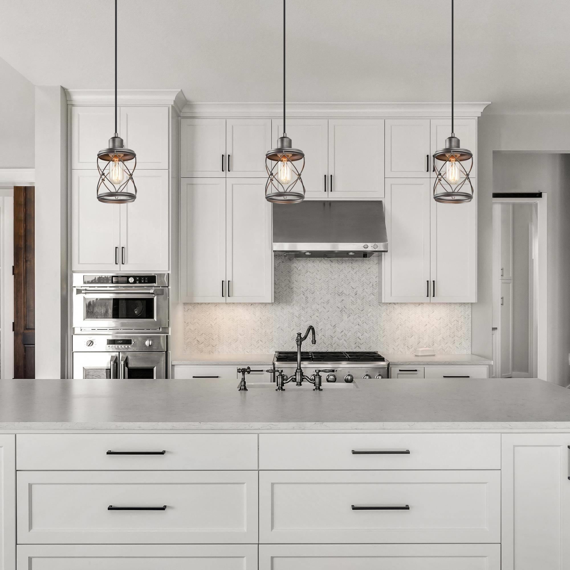 Modern Farmhouse 1-Light Metal Cage Pendant for Kitchen Island - D5"*H7.9"