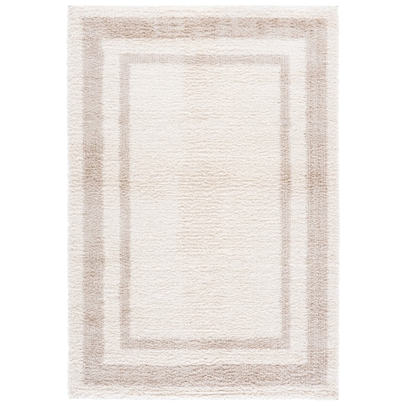 SAFAVIEH Gemma Shag Elmine Border Plush Thick Rug - Ivory/Beige - 5'3" x 7'6"