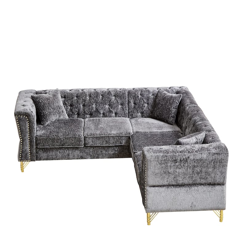 81.5" Chenille L-Shaped Sectional Sofa, 5-Seater Corner Couch with 3 Cushions