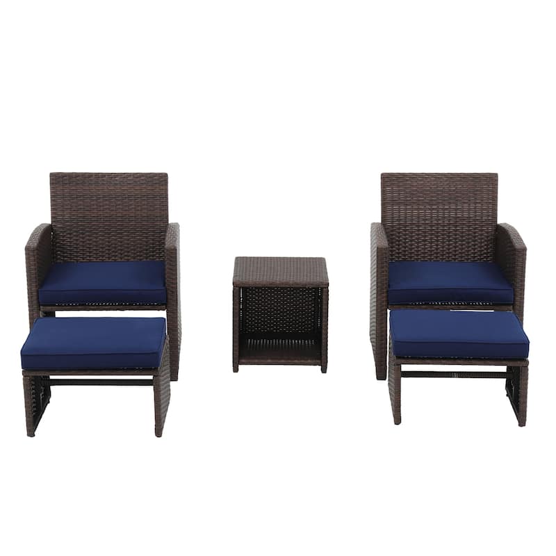 Outdoor 5-piece Brown Rattan Wicker Conversation Set