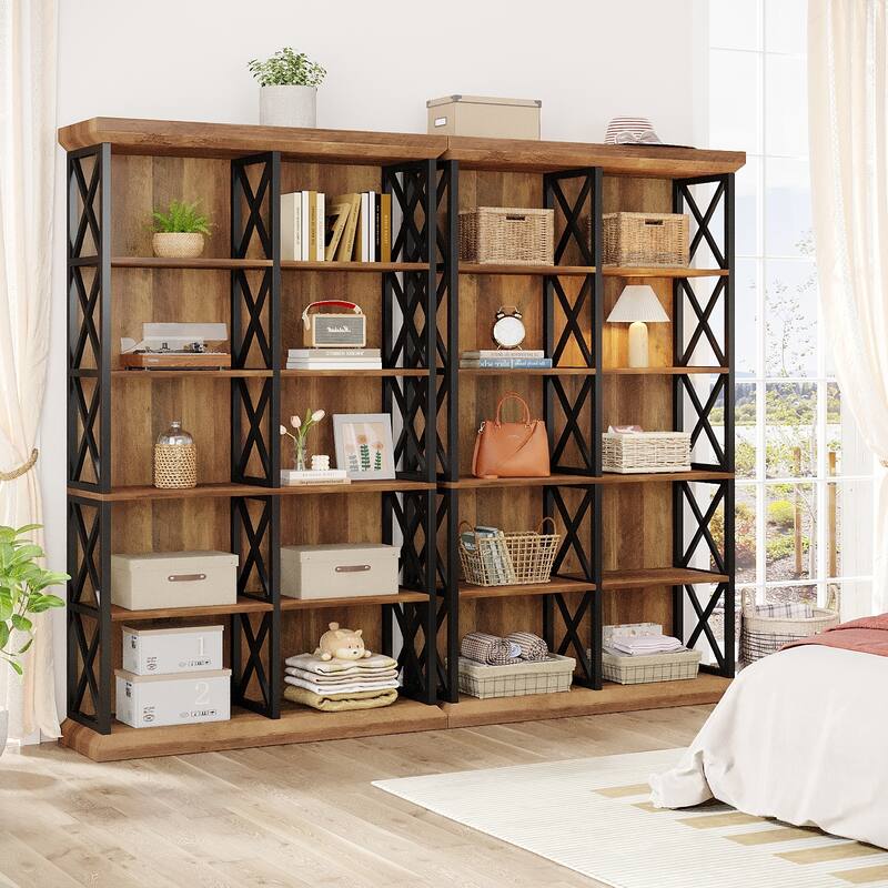 6 Tier Tall Bookcases and Bookshelf for Living Room / Bedroom - 47.24" W x 11.81" D x 74.8" H