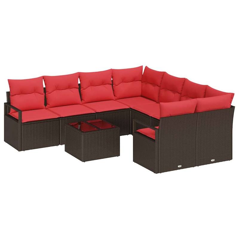 vidaXL 9 Garden Sofa Set with Cushions Black/Brown/Grey Poly Rattan - 91.3 x 92.1 x 27.2