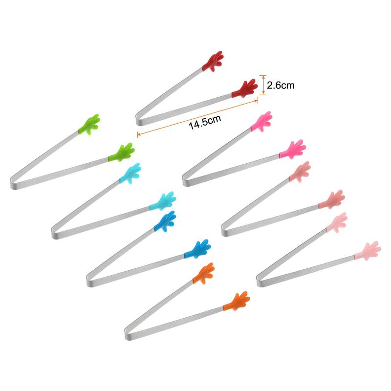 8pcs Mini Food Tongs Hand Shape Stainless Steel with Silicon Tips - 14.4cm