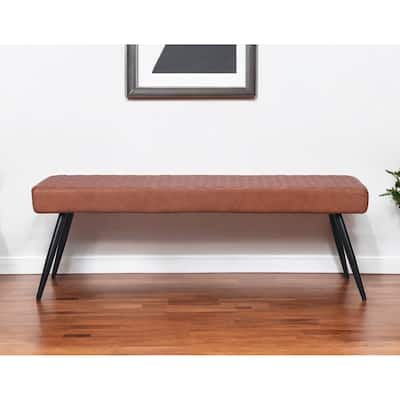 HomeRoots 54" Brown and Black Faux Leather Upholstered Dining Bench - 53.54' X '18.7' X '16.54