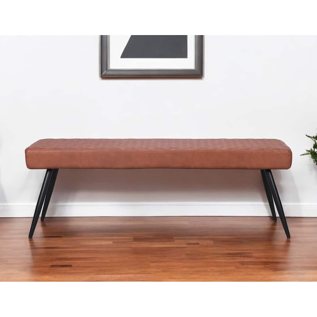 HomeRoots 54" Brown and Black Faux Leather Upholstered Dining Bench - 53.54' X '18.7' X '16.54