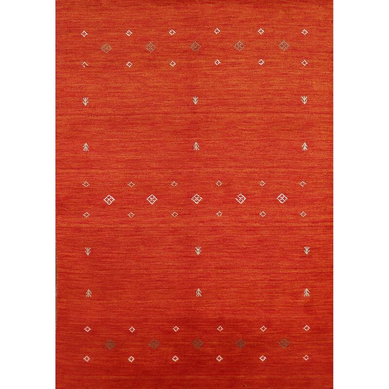 Orange Gabbeh Indian Rug Handmade Modern Wool Carpet - 4'7" x 6'5"