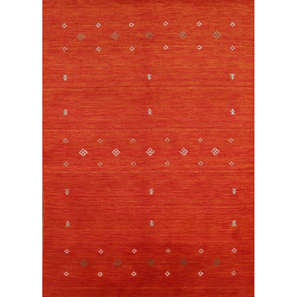 Orange Gabbeh Indian Rug Handmade Modern Wool Carpet - 4'7" x 6'5"
