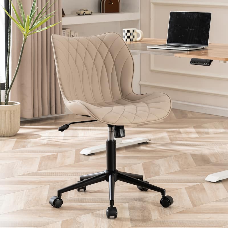 Swivel Armless Desk Chair Office Chairs Makeup Vanity Chair - Khaki