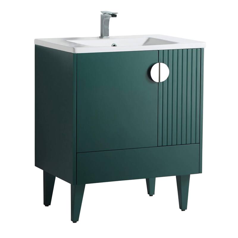 Venezian Single Bathroom Vanity with Sink - 30" - Green - Polished Chrome Handles