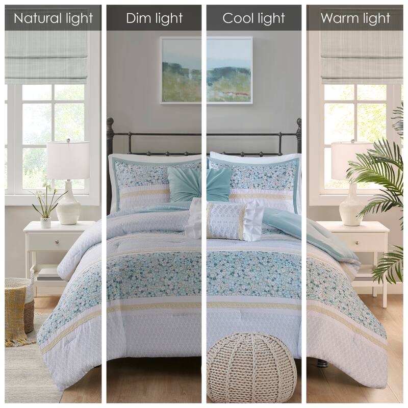 Madison Park Evian 5 Piece Seersucker Comforter Set with Throw Pillows