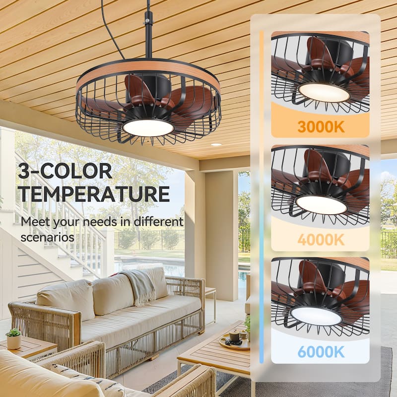 19" Waterproof Plug-in Outdoor Ceiling Fan with Light and Remote(5-Blade)