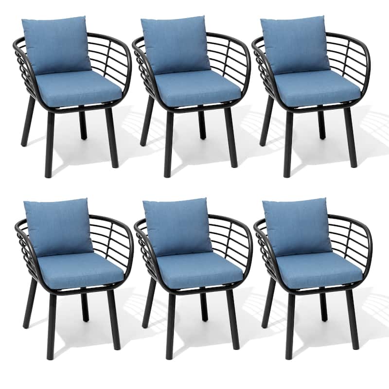 Aluminum Dining Chair with Sunbrella Seat and Back Cushions - SpectrumDenim-Set of 6