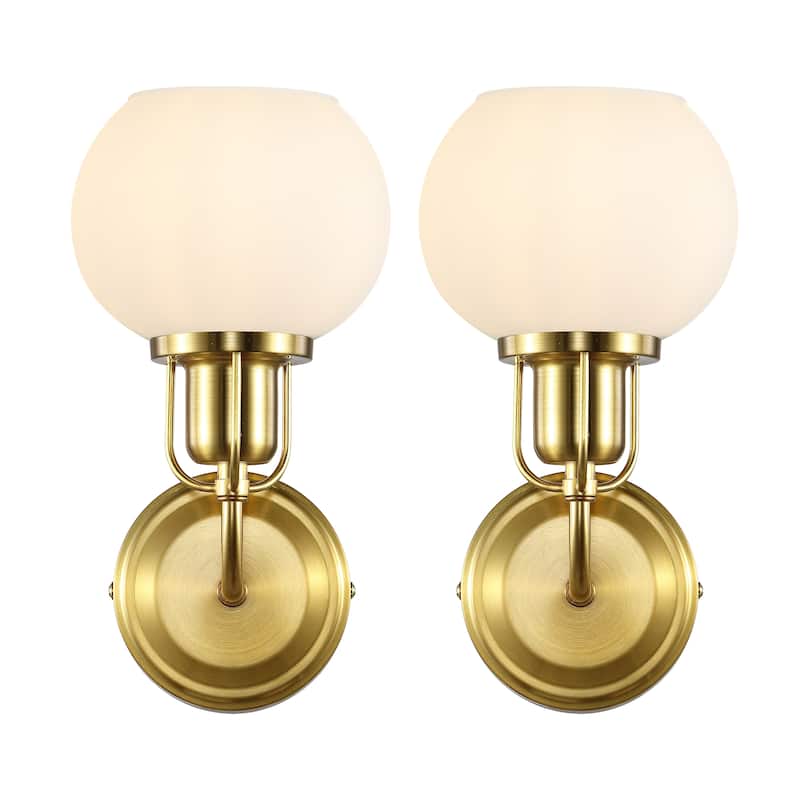 SAFAVIEH Lighting Huron Wall Sconce (Set of 2) - Satin Brass/Opal - 5"W x 6"D x 11"H