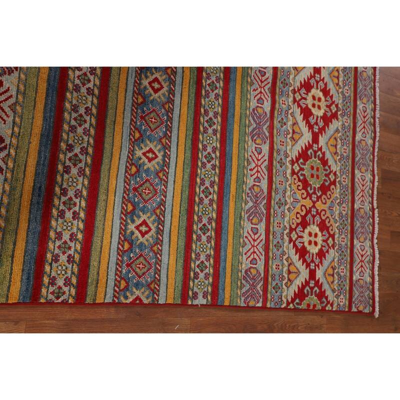 Striped Kazak Oriental Area Rug Hand-Knotted Wool Carpet - 4'10" x 6'6"