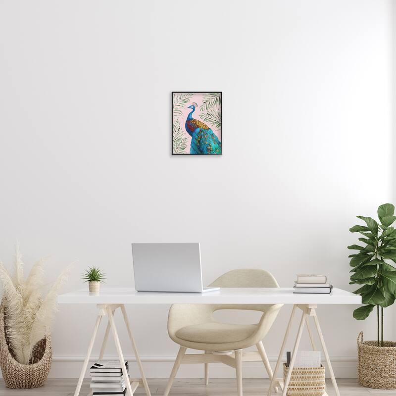 Stupell Elegant Peacock & Palm Sprigs Framed Giclee Art Design By Nan