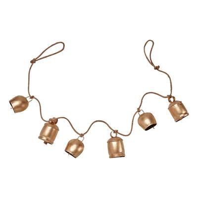 Antique Gold Bell and Jute Rope Garland Decorative Wall Banner 2.5 in H x 49 in L x 3.5 in W for Christmas Decor