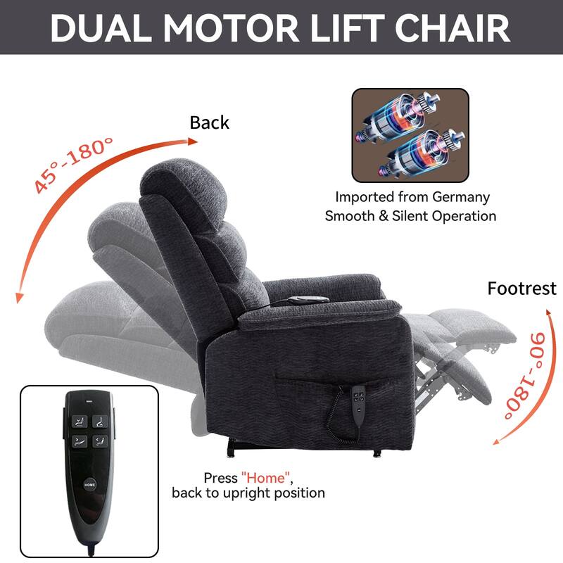 Dual Motor Infinite Position Power Lift Recliner Chair with Power-Remote, Heat Massage and Heavy Duty Motion Mechanism