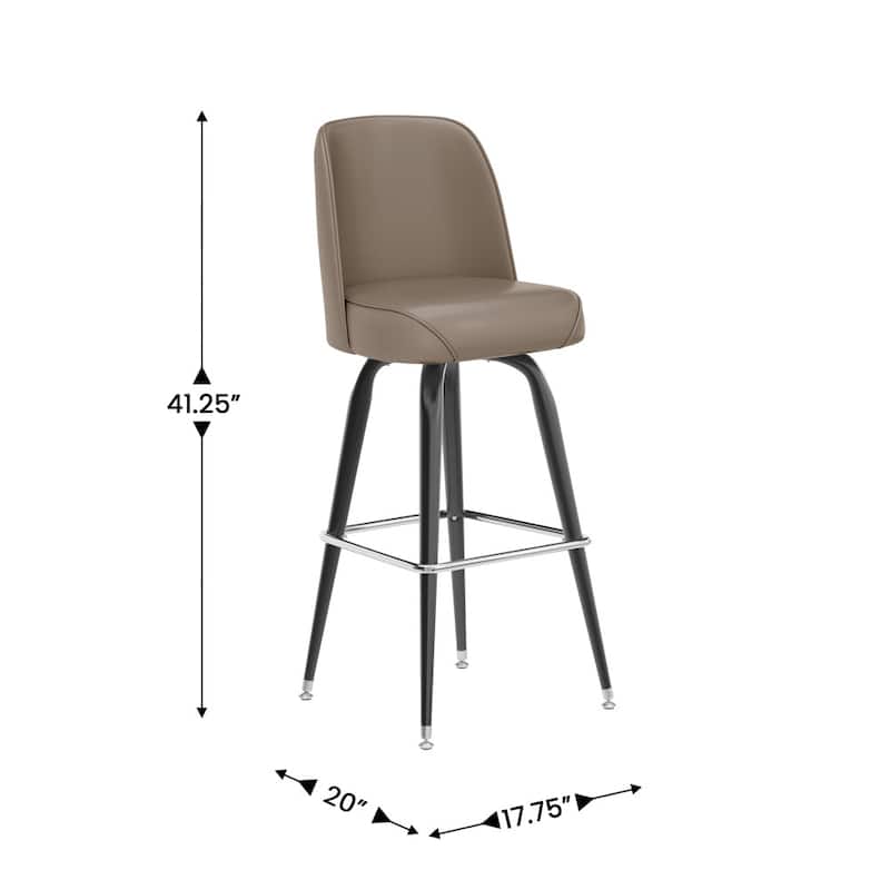 Metal Barstool with Swivel Vinyl Upholstered Bucket Seat and Footrest - 18.5"D x 18.5"W x 42.5"H