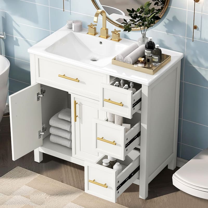 36" Bathroom Vanity with Sink Top,Solid Wood,MDF Boards