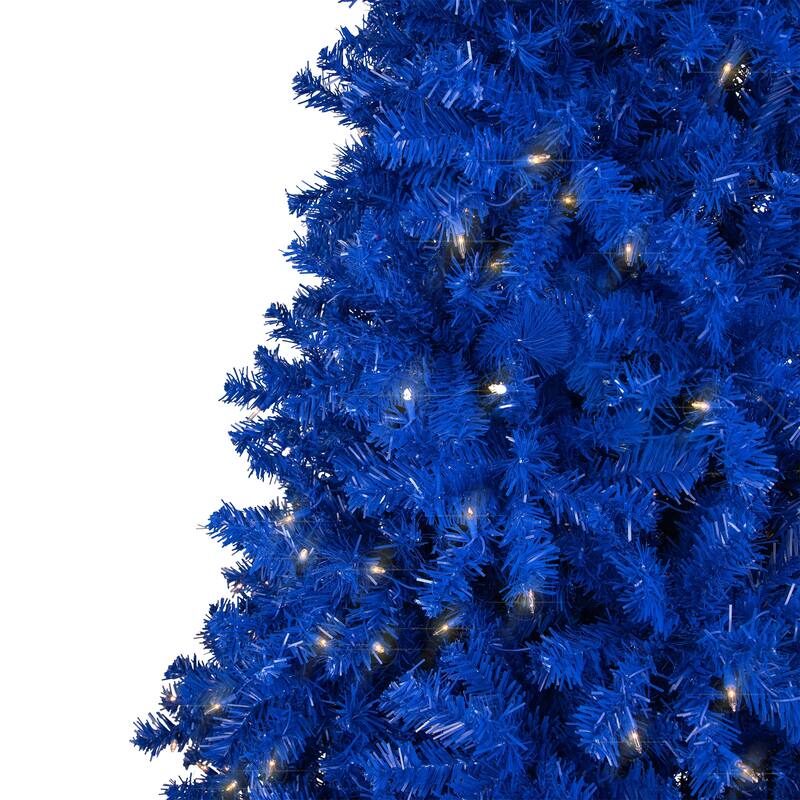 Pre-Lit Medium Artificial Pine Christmas Tree - 7' - Royal Blue - Clear Lights - 7 Foot
